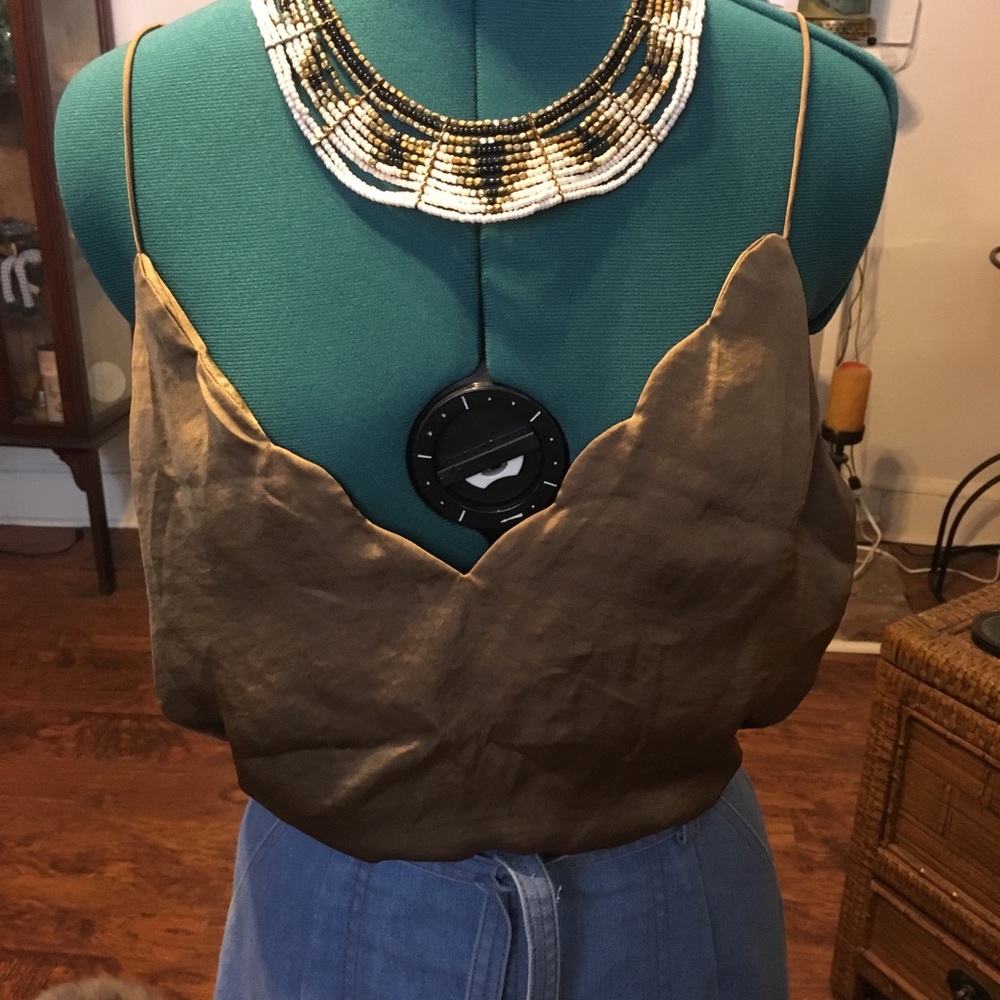 Free People Brand Green Silk Spaghetti Strap Top